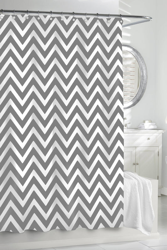 Royal Bath 100% Cotton Shower Curtain (72" x 72") Grey/White Chevron