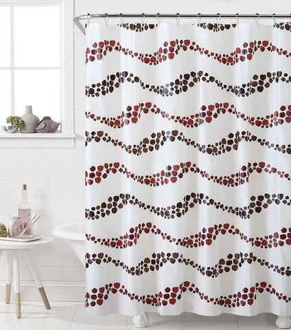 Royal Bath Burgundy Pebble Waves PEVA Non-Toxic Shower Curtain - 72" x 72"with 12 Matching Roller Hooks