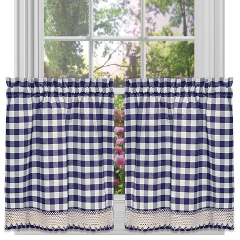 Traditional Elegance Buffalo Check Window Curtain Tier Pair - 58x36 - Navy