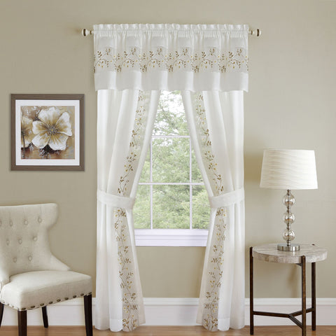 Traditional Elegance Fairfax 5 Piece Window Curtain Set - 55x63 - White