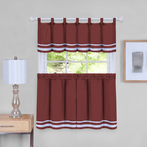 Traditional Elegance Bismark Window Curtain Tier Pair and Valance Set - 58x36 - Burgundy