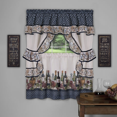 Traditional Elegance Chateau Cottage Window Curtain Set - 57x36 - Navy