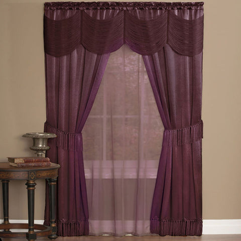 Traditional Elegance Halo 6 Piece Window Curtain Set - 56x63 - Merlot