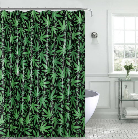 Royal Bath Novelty Mary Jane Marijuana Leaf PEVA Non-Toxic Shower Curtain (70" x 72") with Matching Roller Hooks