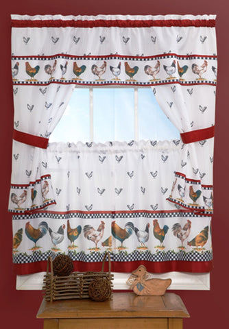 Traditional Elegance Top of the Morning Cottage Window Curtain Set - 57x36 Tier Pair/57x36 Tailored Topper with attached valance and tiebacks. - Black/White