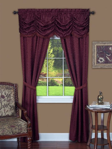 Traditional Elegance Harmony 5 Piece Window Curtain Set - 55x84 - Burgundy