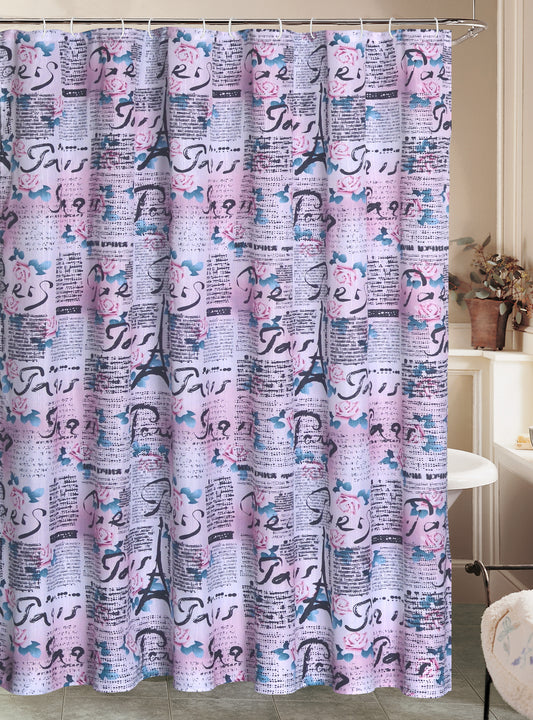 Royal Bath Paris Print Texture Canvas Fabric Shower Curtain (70" x 72") with Roller Hooks