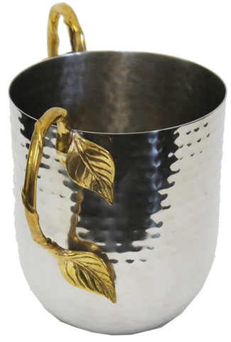 Ben and Jonah Washing Cup Hammered Stainless Steel-With Gold Leaf Handles