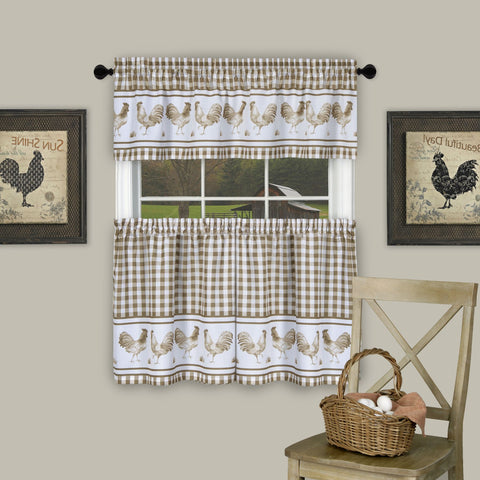 Traditional Elegance Farm Window Curtain Tier Pair and Valance Set - 58x36 - Taupe