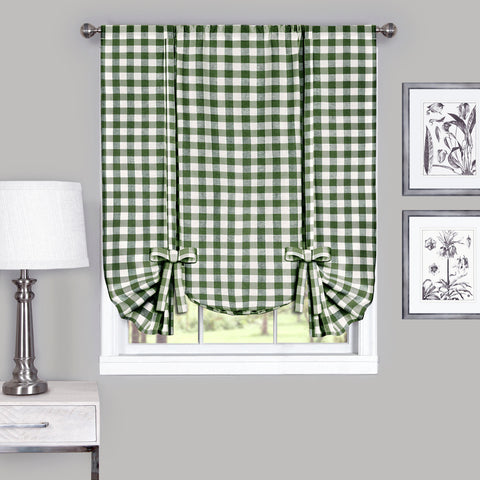 Traditional Elegance Buffalo Check Window Curtain Tie Up Shade - 42x63 - Sage