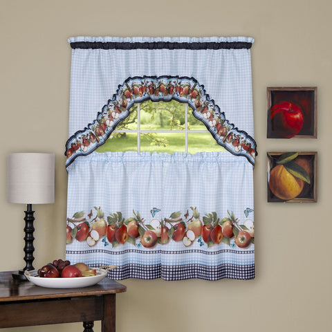 Traditional Elegance Golden Delicious - Printed Tier & Swag Window Curtain Set - 57x36 - Ice Blue