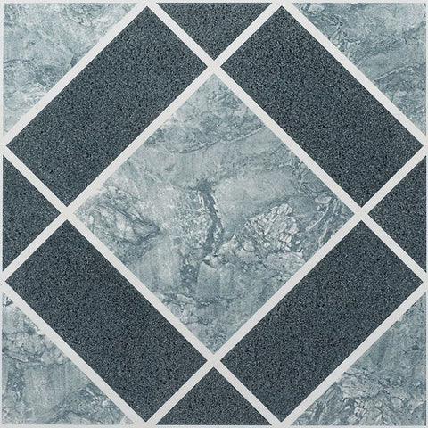 Traditional Elegance Madison Light & Dark Blue Diamond Pattern 12x12 Self Adhesive Vinyl Floor Tile - 20 Tiles/20 sq. ft.