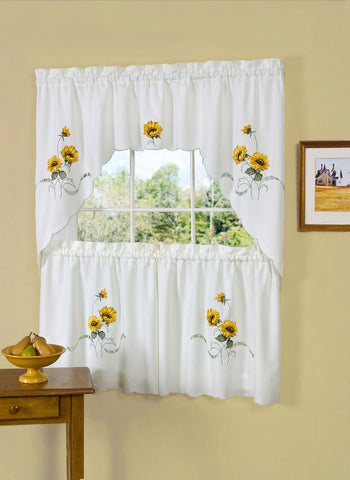 Traditional Elegance Sunshine Embellished Tier and Swag Window Curtain Set - 58x36