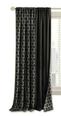 Traditional Elegance Anochecer Reversible Blackout Rod Pocket Curtain Panel - 50x84 - Black