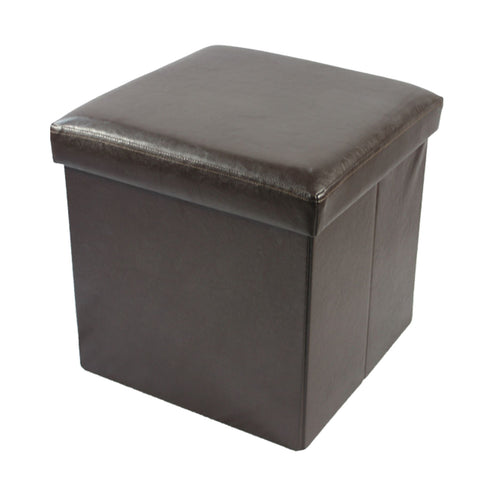 Traditional Elegance Collapsible Storage Ottoman - Brown Faux Leather 15x15x15