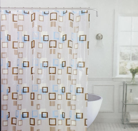 Royal Bath Metro Squares PEVA Non-Toxic Shower Curtain (70" x 72") with Matching Roller Hooks - Brown