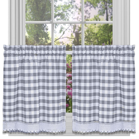 Traditional Elegance Buffalo Check Window Curtain Tier Pair - 58x36 - Grey