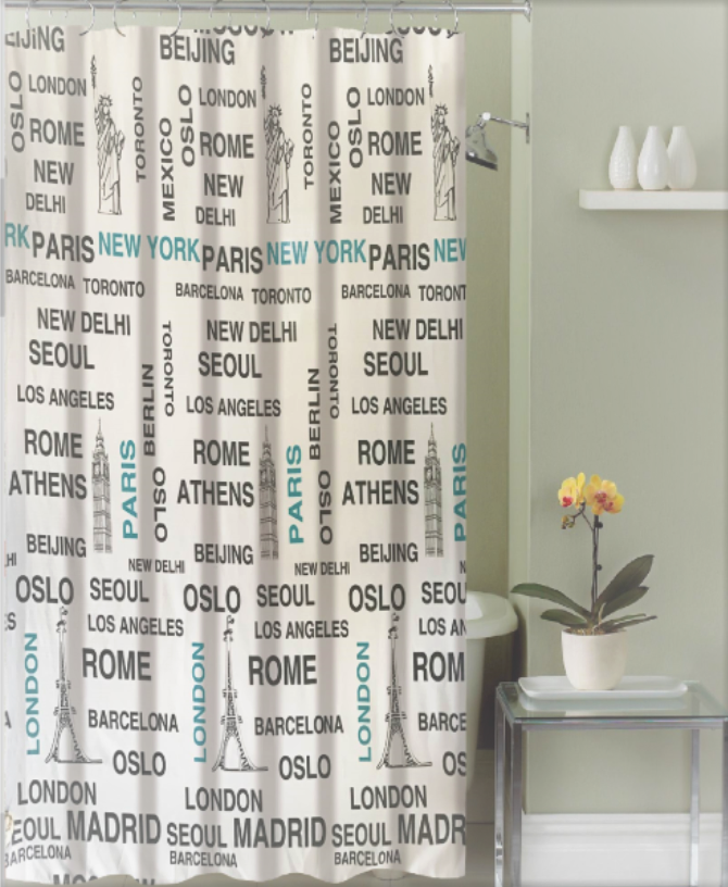 Royal Bath Mundial Around the World Canvas Fabric Shower Curtain (70" x 72") with Roller Hooks -