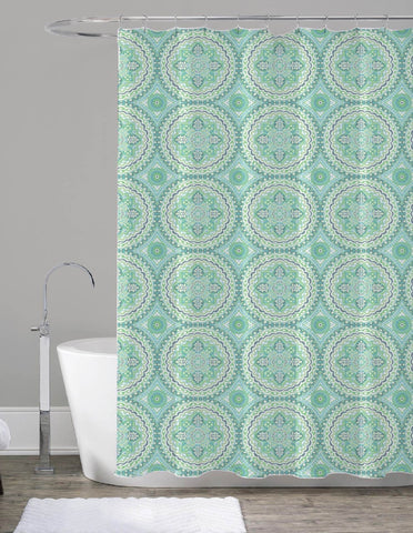 Royal Bath Turquoise Floral Mandala Canvas Fabric Shower Curtain (70" x 72")