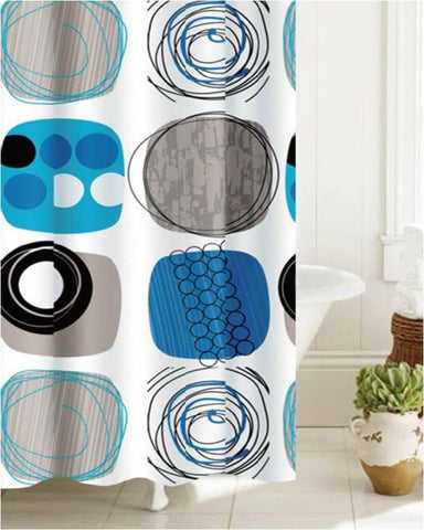 Royal Bath Abstract Coils PEVA Non-Toxic Shower Curtain (70" x 72") with 12 Roller Hooks