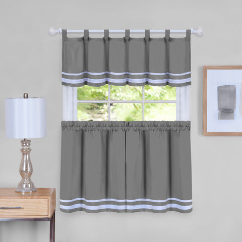 Traditional Elegance Bismark Window Curtain Tier Pair and Valance Set - 58x36 - Grey