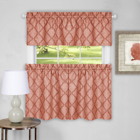 Traditional Elegance Viola Window Curtain Tier Pair and Valance Set - 58x36 - Orange