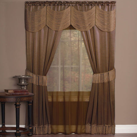 Traditional Elegance Halo 6 Piece Window Curtain Set - 56x63 - Taupe