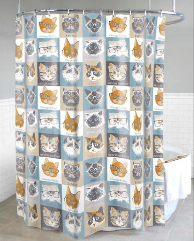 Royal Bath Cats with Glasses PEVA Non-Toxic Shower Curtain (70" x 72")