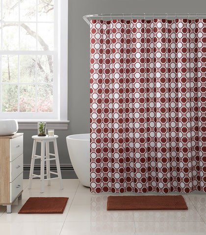 Royal Bath Geometric Tiles Embossed Microfiber Fabric Shower Curtain - 72" x 72" - Burgundy