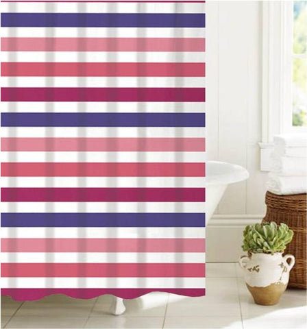 Royal Bath Summer Stripe PEVA Non-Toxic Shower Curtain (70" x 72") with 12 Roller Hooks