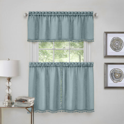 Traditional Elegance Olivia Window Kitchen Curtain Tier Pair and Valance Set - 58x36 - Aqua