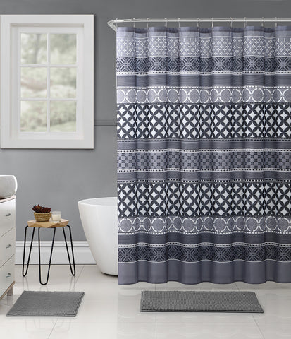 Royal Bath Shades of Grey Contempo Mosaic Embossed Microfiber Fabric Shower Curtain - 72" x 72"