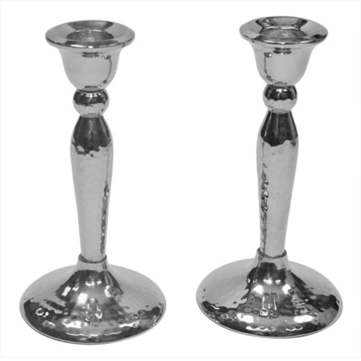 Ben and Jonah Elegant Sabbath/Shabbos Candlesticks-Nickel Hammered Design- 5.5"H