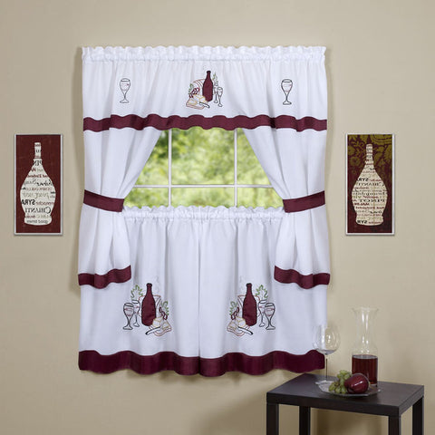 Traditional Elegance Cabernet Embellished Cottage Window Curtain Set 58x36