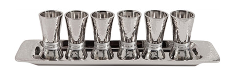 Ben and Jonah Liquor Shot Cups Set-6 with Tray-Highly Polished Hammered Nickel-Silver Rings