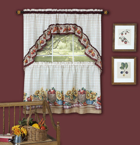 Traditional Elegance Farmer's Market - Printed Tier and Swag Window Curtain Set - 57x36 - Multi