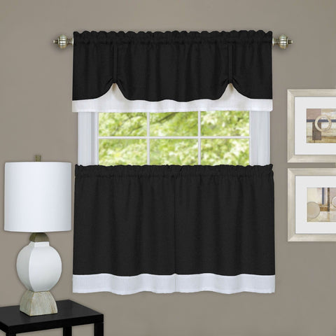 Traditional Elegance Kate Window Curtain Tier and Valance Set 58x36/58x14 - Black/White