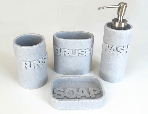 Royal Bath 4 Piece Wash Time Ceramic Bathroom Accessory - Includes 1 Lotion Dispenser/Soap Pump, Tumbler, Toothbrush Holder and Soap Dish - Grey
