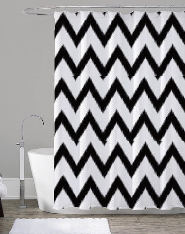 Royal Bath White Noise Black and White Chevron Canvas Fabric Shower Curtain (70" x 72")