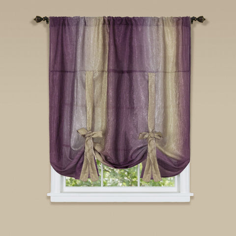 Traditional Elegance Ombre Window Curtain Tie Up Shade 50x63 - Aubergine