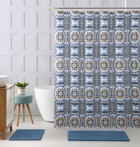 Royal Bath Floral Mandalla Embossed Microfiber Fabric Shower Curtain - 72" x 72"
