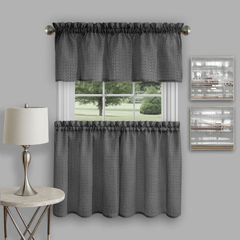 Traditional Elegance Summit Window Kitchen Curtain Tier Pair and Valance Set - 58 x 36/58x14 - Black