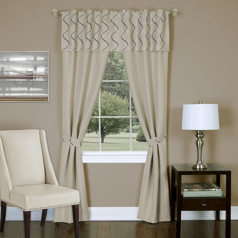 Traditional Elegance Lattice - 5 Piece Window Curtain Set - 55x84 - Tan