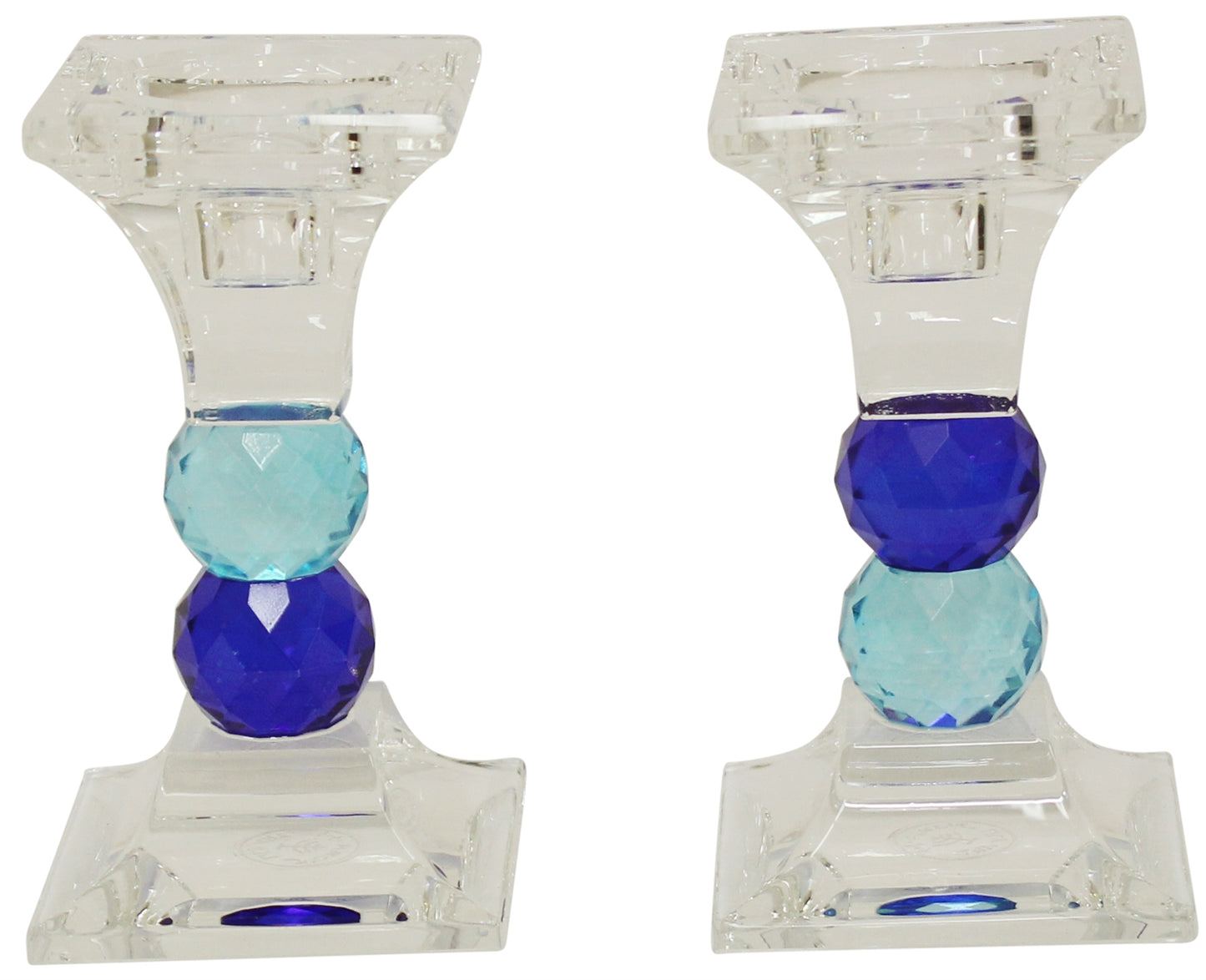 Ben and Jonah Sabbath/Shabbos Crystal Candlesticks- Blue and Light Blue- 4.75" H 2.5" L