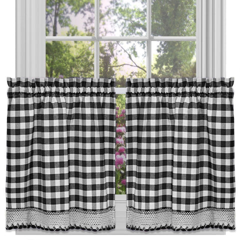 Traditional Elegance Buffalo Check Window Curtain Tier Pair - 58x36 - Black