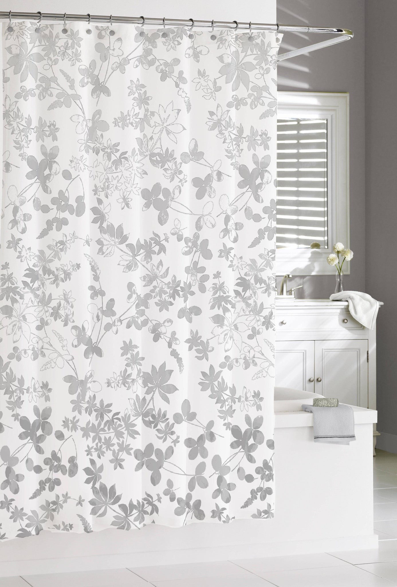 Royal Bath 100% Cotton Shower Curtain (72" x 72") Floral Ombre Grey