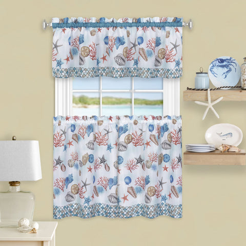 Traditional Elegance Coastal Tier and Valance Window Curtain Set - 58x36 - Blue