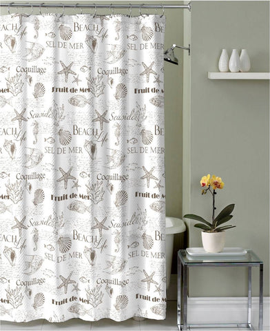 Royal Bath Spirit of the Sea Canvas Fabric Shower Curtain (70" x 72") - French Riviera Taupe - with Roller Hooks