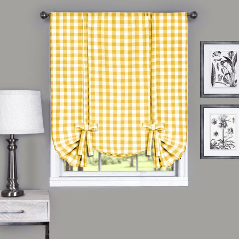 Traditional Elegance Buffalo Check Window Curtain Tie Up Shade - 42x63 - Yellow